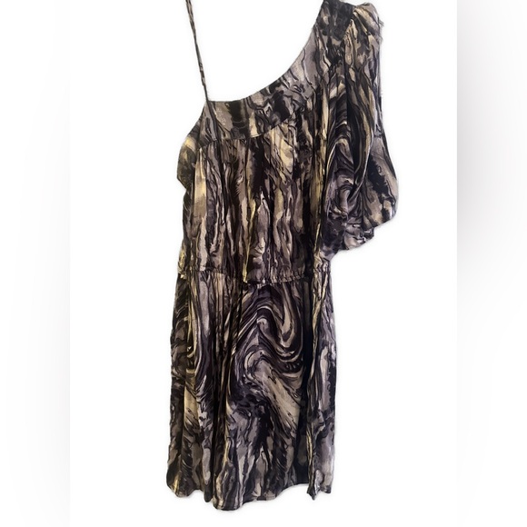 Angie Rayon Multi Gray Black striped print One Shoulder Mini Dress - Picture 2 of 5